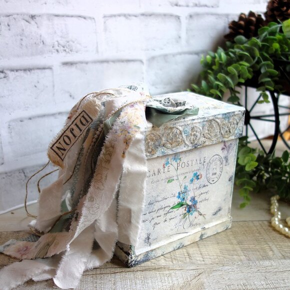 Shabby Chic Storage Box Romantic Keepsake Box Handmade Fancy Dresser Box Caddy - Picture 5 of 11